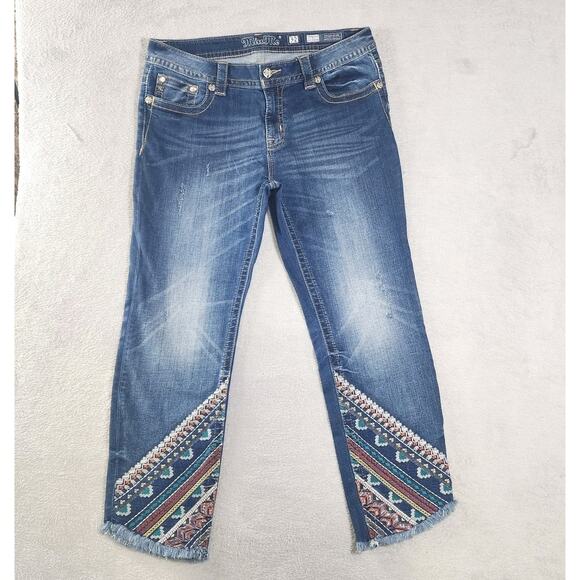 Miss Me Jeans Ankle Skinny Southwest Embroidered Stretch Medium Wash Womens 32 - Picture 2 of 14